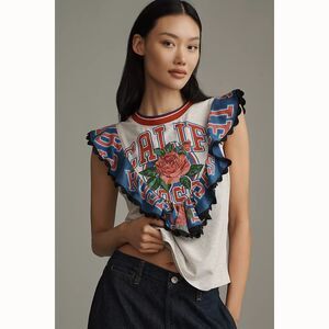 Maeve Anthropologie Reworked Sporty Tee Blouse Top Ruffle Floral Print S 284347